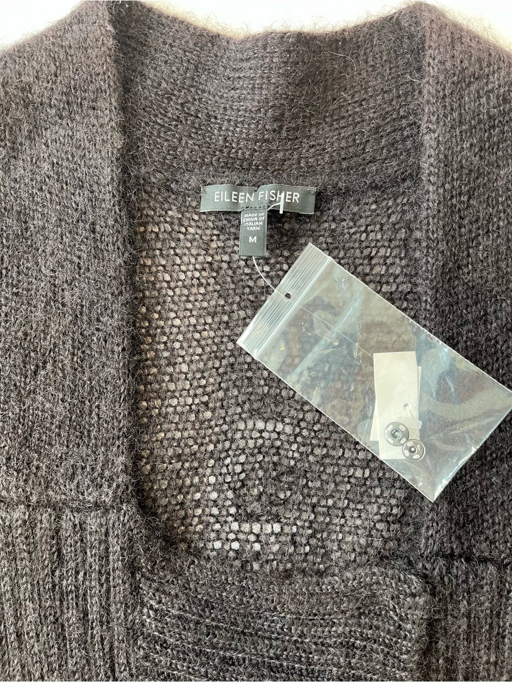 Eileen Fisher Mohair Blend Snap Front Cardigan Sweater M Purple/Charcoal Pockets - Picture 6 of 8